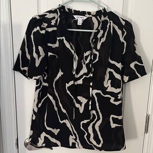 Nine West Abstract Black and Cream Blouse
